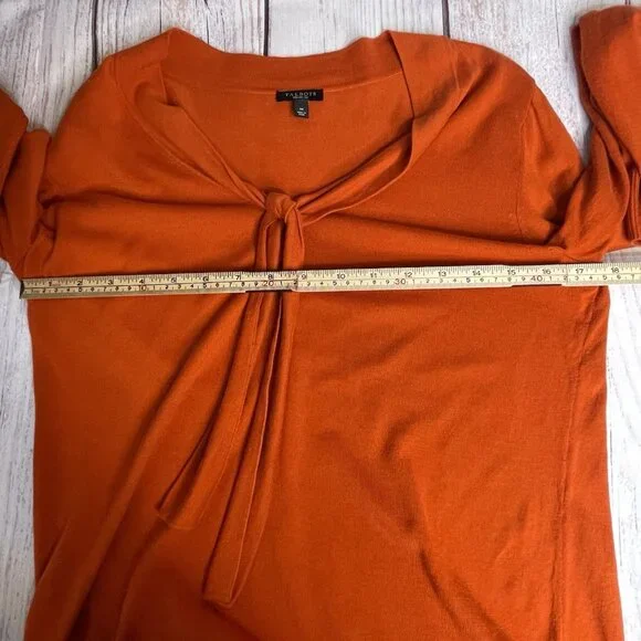 Talbots Womens Sweater Burnt Orange Size M Tie Front Collar Long Sleeve Pullover - Picture 10 of 13